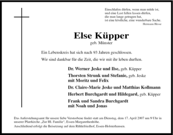Traueranzeige von Else Küpper von Tageszeitung