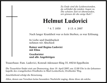 Traueranzeige von Helmut Ludovici von Tageszeitung