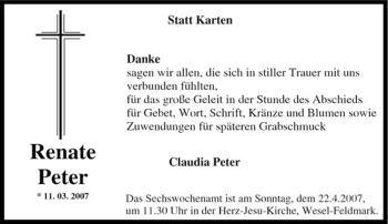 Traueranzeige von Renate Peter von Tageszeitung