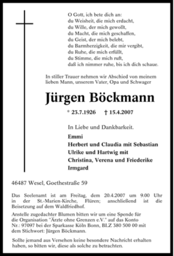 Traueranzeige von Jürgen Böckmann von Tageszeitung