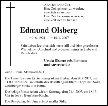 Traueranzeige von Edmund Olsberg von Tageszeitung