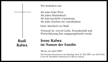 Traueranzeige von Irene Kalwa von Tageszeitung