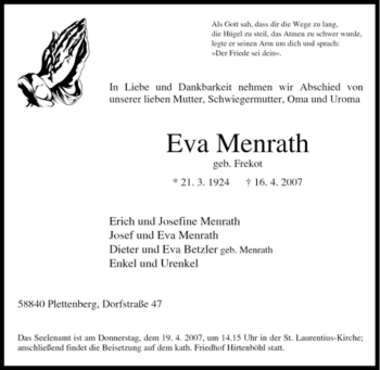 Traueranzeige von Eva Menrath von Tageszeitung
