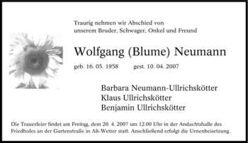 Traueranzeige von Wolfgang Neumann von Tageszeitung