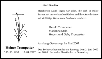 Traueranzeige von Heiner Trompetter von Tageszeitung