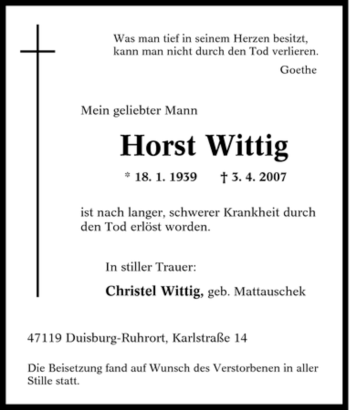 Traueranzeige von Horst Wittig von Tageszeitung