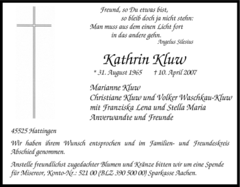 Traueranzeige von Kathrin Kluw von Tageszeitung