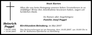 Traueranzeige von Heinrich Poggel von Tageszeitung