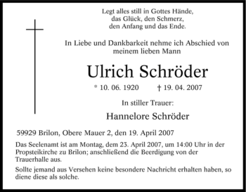 Traueranzeige von Ulrich Schröder von Tageszeitung