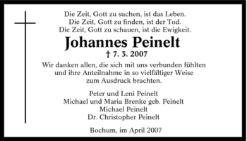 Traueranzeige von Johannes Peinelt von Tageszeitung