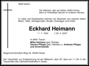 Traueranzeige von Eckhard Heimann von Tageszeitung