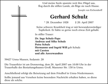 Traueranzeige von Gerhard Schulz von Tageszeitung