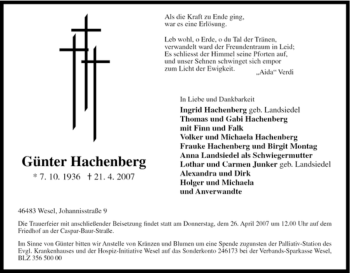 Traueranzeige von Günter Hachenberg von Tageszeitung