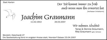 Traueranzeige von Joachim Graumann von Tageszeitung