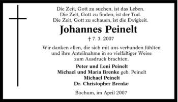 Traueranzeige von Johannes Peinelt von Tageszeitung