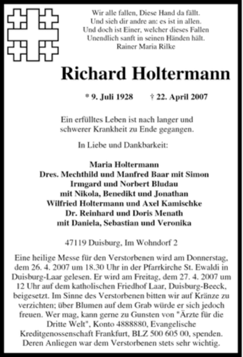 Traueranzeige von Richard Holtermann von Tageszeitung
