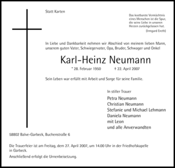Traueranzeige von Karl-Heinz Neumann von Tageszeitung