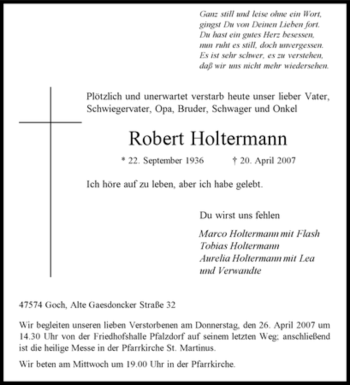 Traueranzeige von Robert Holtermann von Tageszeitung