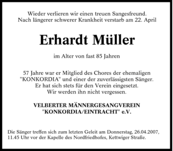 Traueranzeige von Erhardt Müller von Tageszeitung