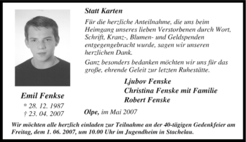 Traueranzeige von Emil Fenske von Tageszeitung