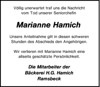 Traueranzeige von Marianne Hamich von Tageszeitung