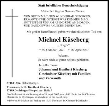 Traueranzeige von Michael Käseberg von Tageszeitung