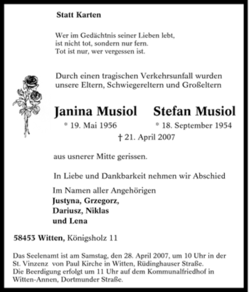 Traueranzeige von Stefan Musiol von Tageszeitung