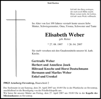 Traueranzeige von Elisabeth Weber von Tageszeitung