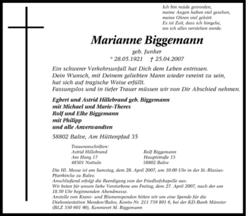 Traueranzeige von Marianne Biggemann von Tageszeitung