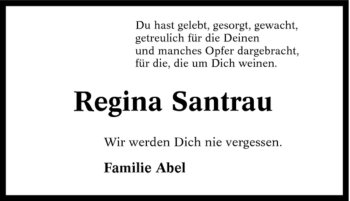Traueranzeige von Regina Santrau von Tageszeitung