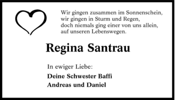 Traueranzeige von Regina Santrau von Tageszeitung