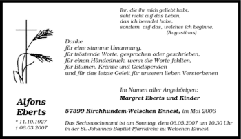 Traueranzeige von Alfons Eberts von Tageszeitung