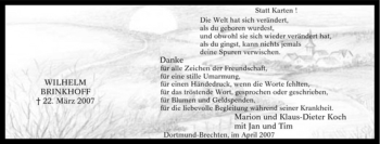 Traueranzeige von Wilhelm Brinkhoff von Tageszeitung