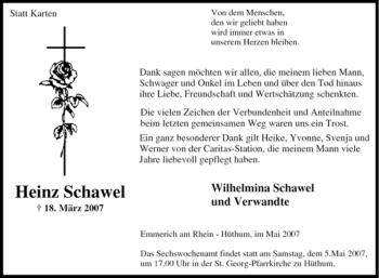 Traueranzeige von Heinz Schawel von Tageszeitung