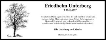 Traueranzeige von Friedhelm Unterberg von Tageszeitung