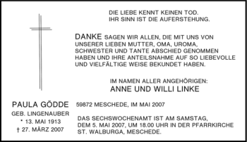 Traueranzeige von Paula Gödde von Tageszeitung