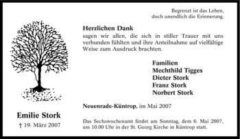 Traueranzeige von Emilie Stork von Tageszeitung