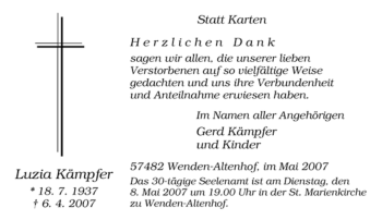 Traueranzeige von Luzia Kämpfer von Tageszeitung