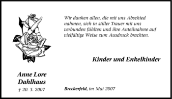 Traueranzeige von Anne Lore Dahlhaus von Tageszeitung