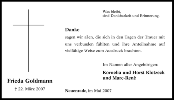 Traueranzeige von Frieda Goldmann von Tageszeitung