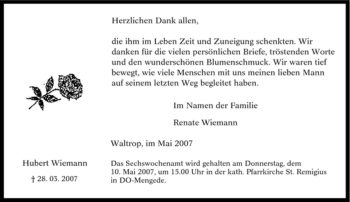 Traueranzeige von Hubert Wiemann von Tageszeitung