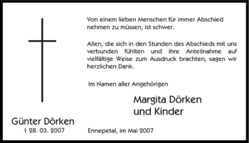 Traueranzeige von Günter Dörken von Tageszeitung