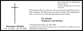 Traueranzeige von Hermann Schulte von Tageszeitung