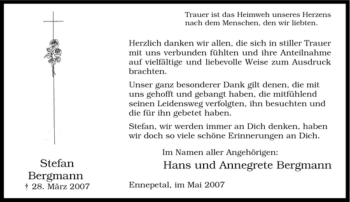Traueranzeige von Stefan Bergmann von Tageszeitung