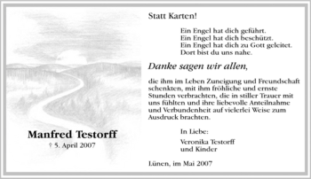 Traueranzeige von Manfred Testorff von Tageszeitung