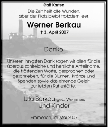 Traueranzeige von Werner Berkau von Tageszeitung