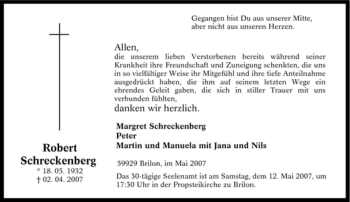 Traueranzeige von Robert Schreckenberg von Tageszeitung