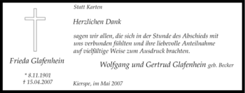 Traueranzeige von Frieda Glafenhein von Tageszeitung