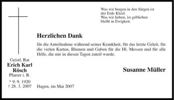 Traueranzeige von Erich Karl Rösch von Tageszeitung
