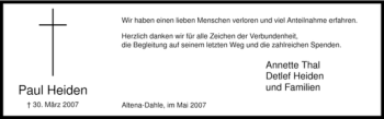 Traueranzeige von Paul Heiden von Tageszeitung
